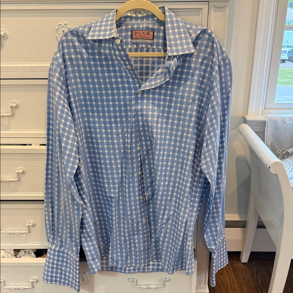PINK Light Blue Gingham Men's Button-Up Shirt